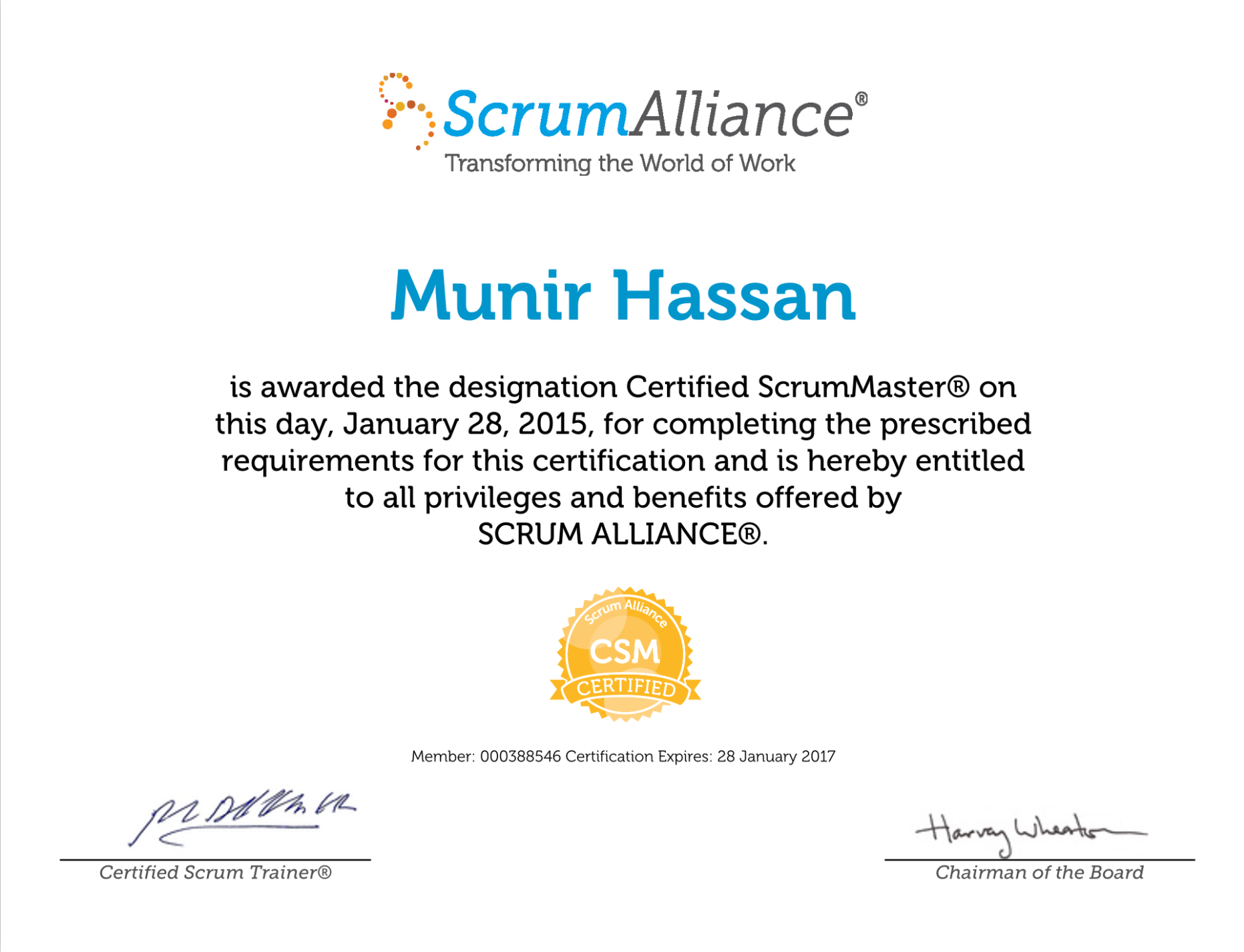 Scrum Master certificate