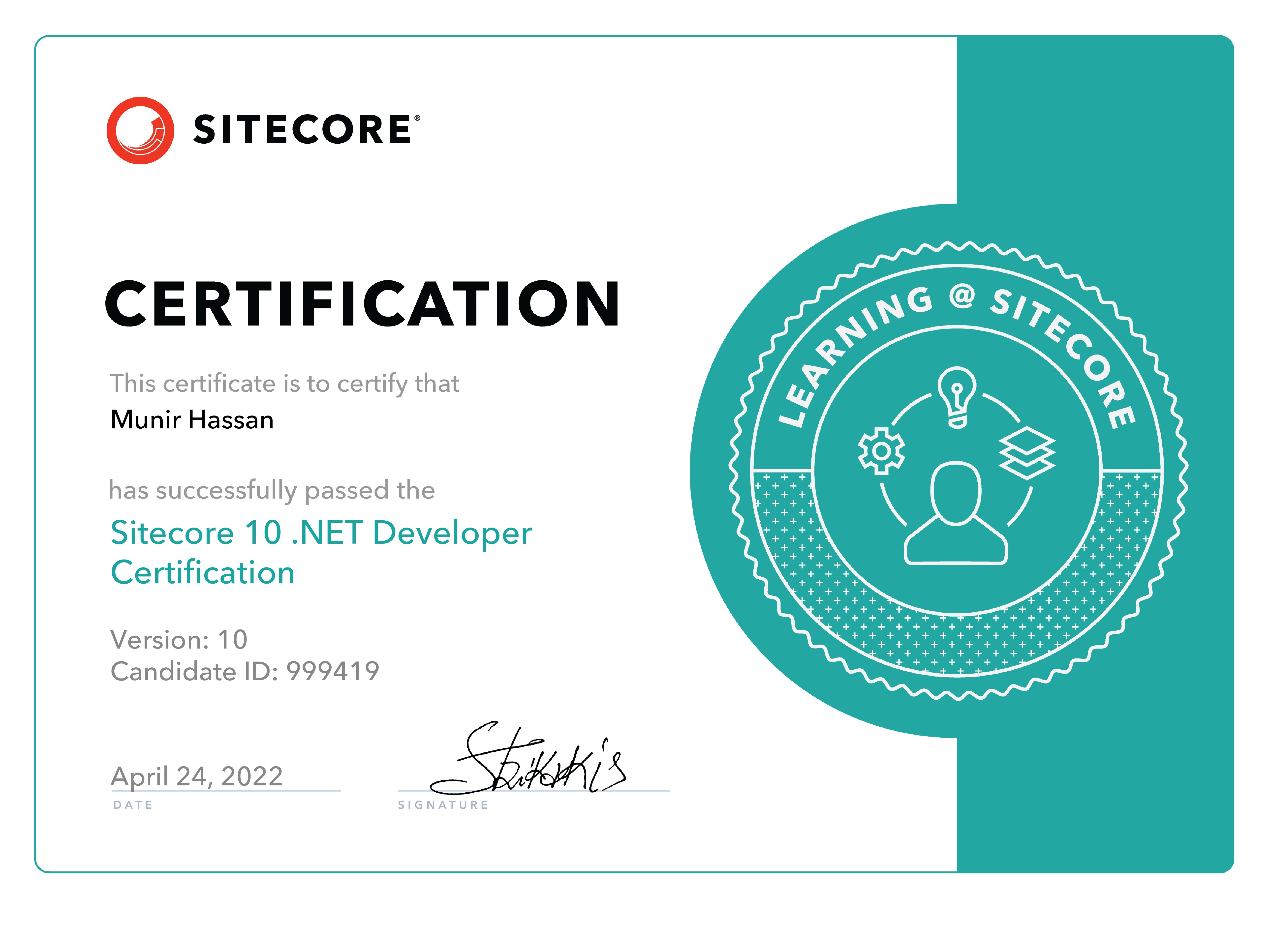 Sitecore 10 Certificate